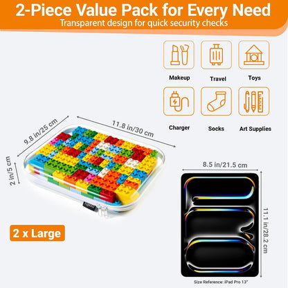 3-Piece Clear Hard Shell Zipper Case Set, 1M 2S, Black