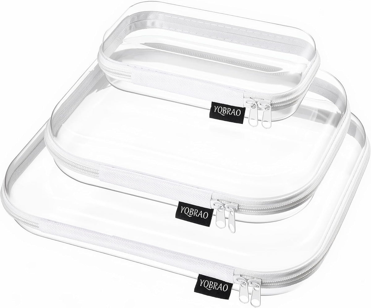 3-Piece Clear Hard Shell Zipper Case Set, 1M 2S, Black