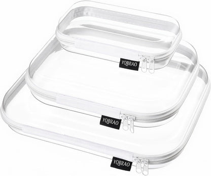 3-Piece Clear Hard Shell Zipper Case Set, 1M 2S, Black