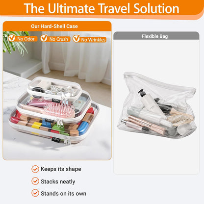3-Piece Clear Hard Shell Zipper Case Set, 1M 2S, Black