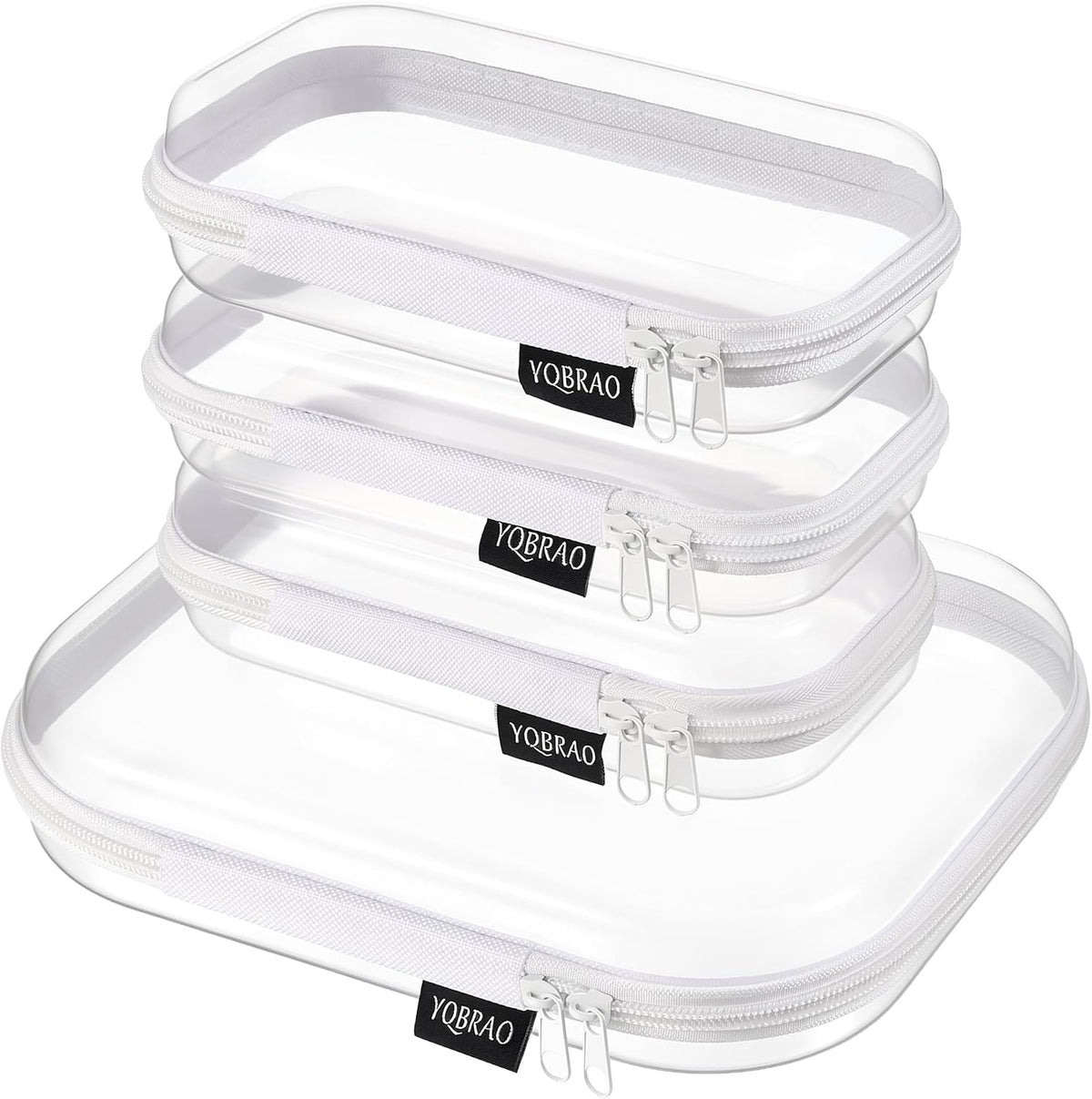 3-Piece Clear Hard Shell Zipper Case Set, 1M 2S, Black