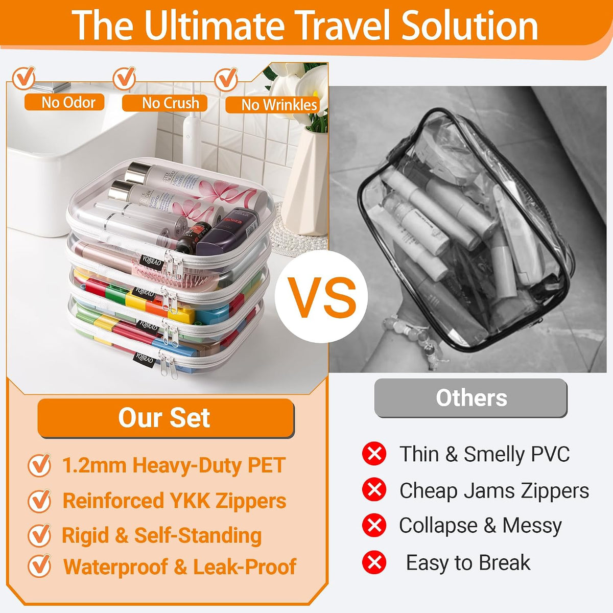 3-Piece Clear Hard Shell Zipper Case Set, 1M 2S, Black