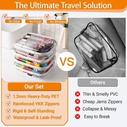3-Piece Clear Hard Shell Zipper Case Set, 1M 2S, Black