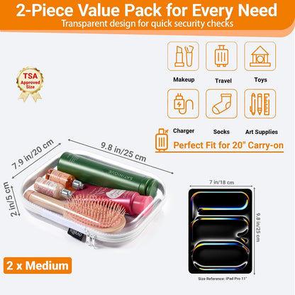 3-Piece Clear Hard Shell Zipper Case Set, 1M 2S, Black