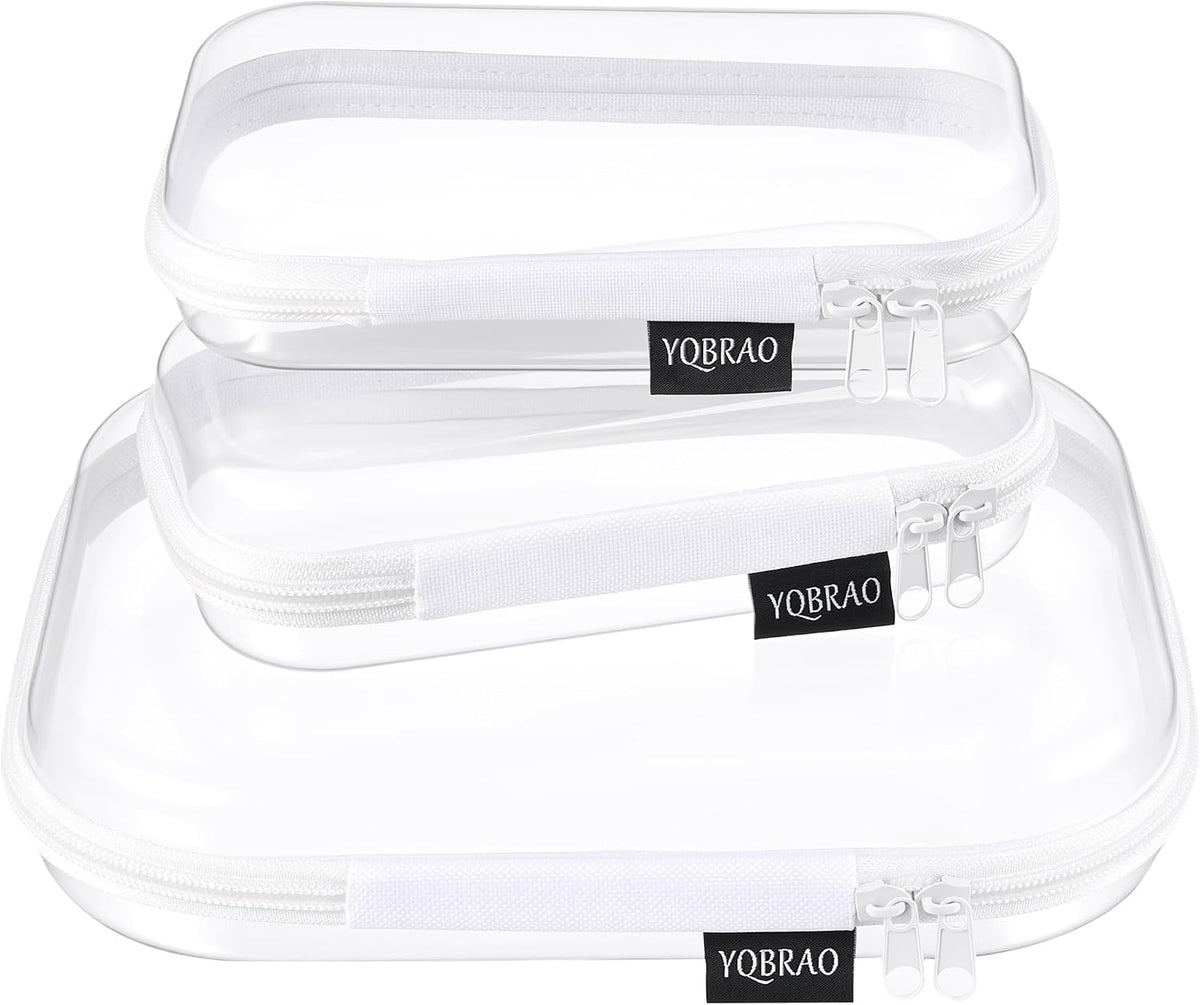 3-Piece Clear Hard Shell Zipper Case Set, 1M 2S, Black