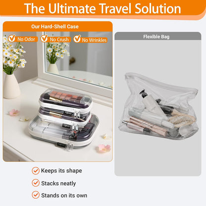 3-Piece Clear Hard Shell Zipper Case Set, 1M 2S, Black