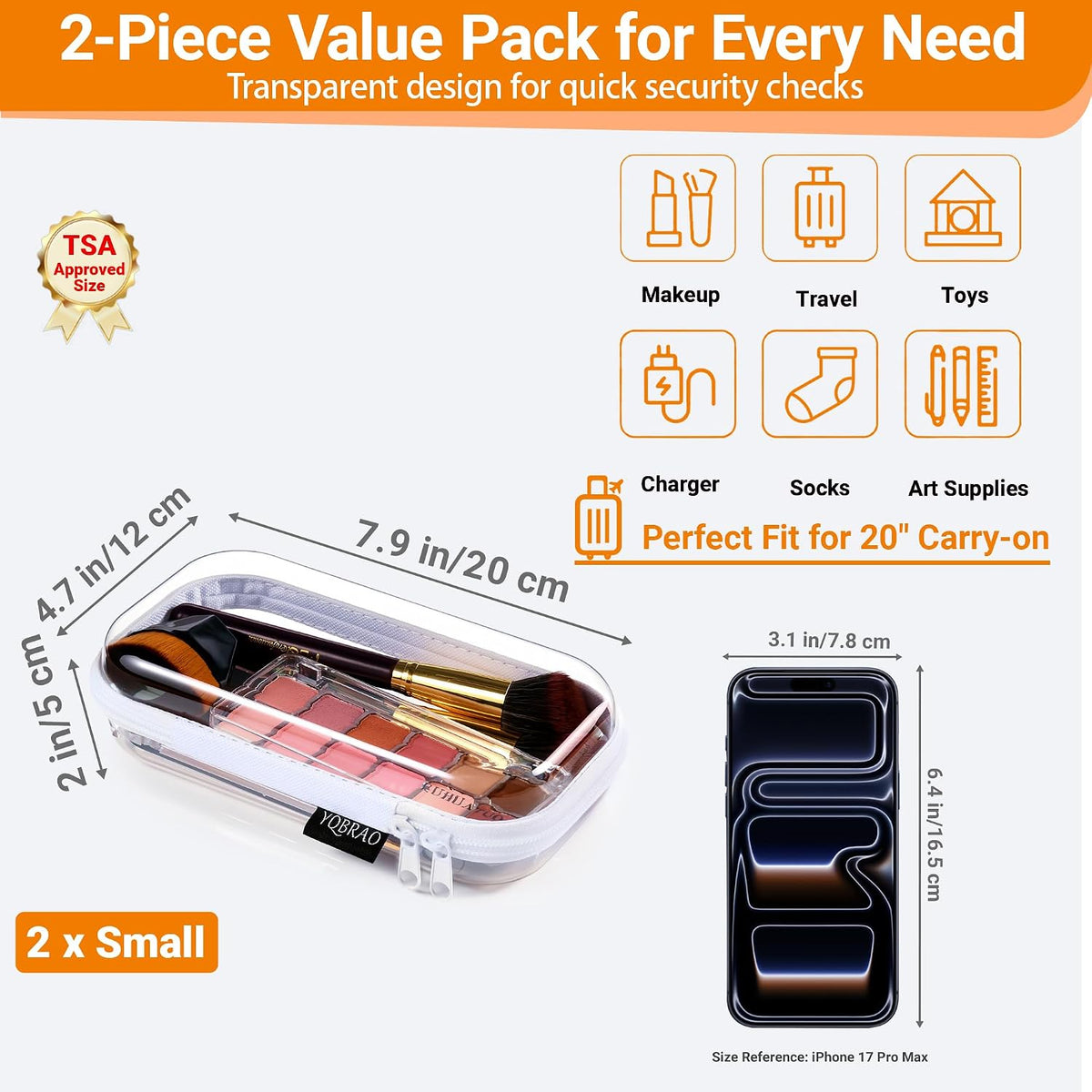 3-Piece Clear Hard Shell Zipper Case Set, 1M 2S, Black