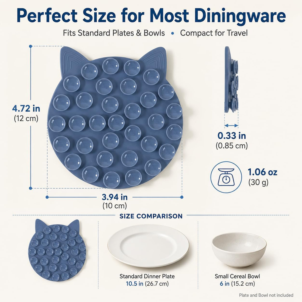 Silicone Suction Mat for Plates and Bowls, Double Sided Non Slip Dish Stabilizer Pad, Universal Plate Holder for Kids Toddlers Elderly and Disabled, Easy Clean Tableware Fixing Mat Grey-Blue