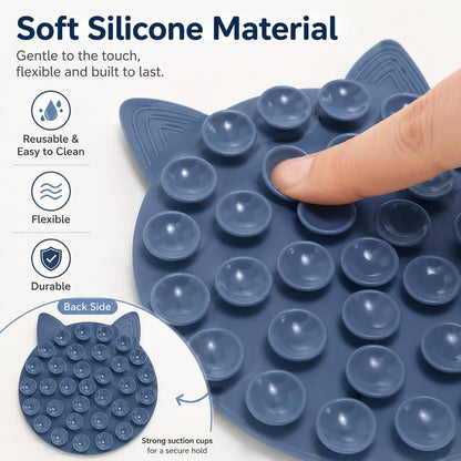 Silicone Suction Mat for Plates and Bowls, Double Sided Non Slip Dish Stabilizer Pad, Universal Plate Holder for Kids Toddlers Elderly and Disabled, Easy Clean Tableware Fixing Mat Grey-Blue