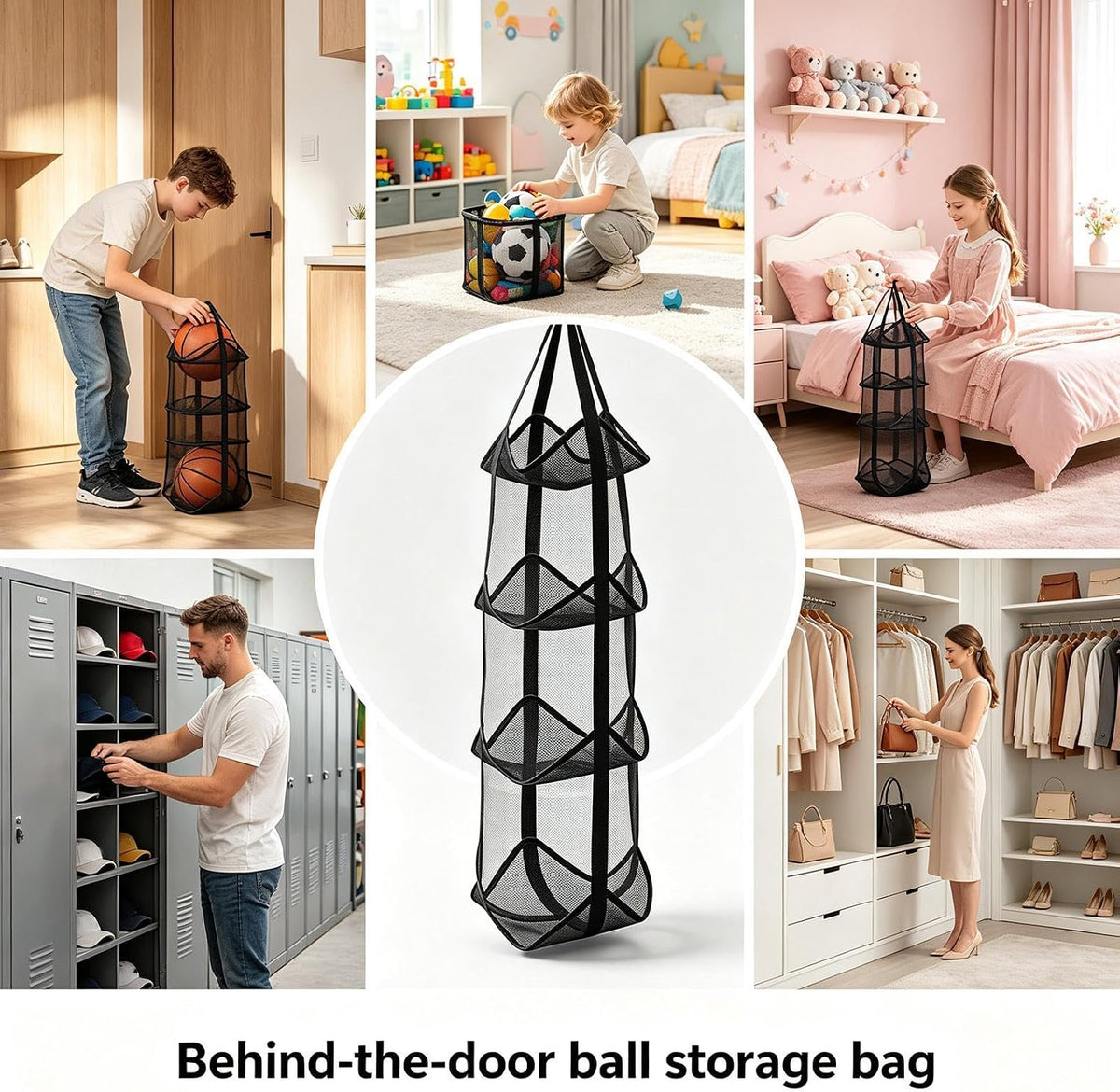 Behind The Door Storage Mesh Pockets Fabric Shelves with Hook