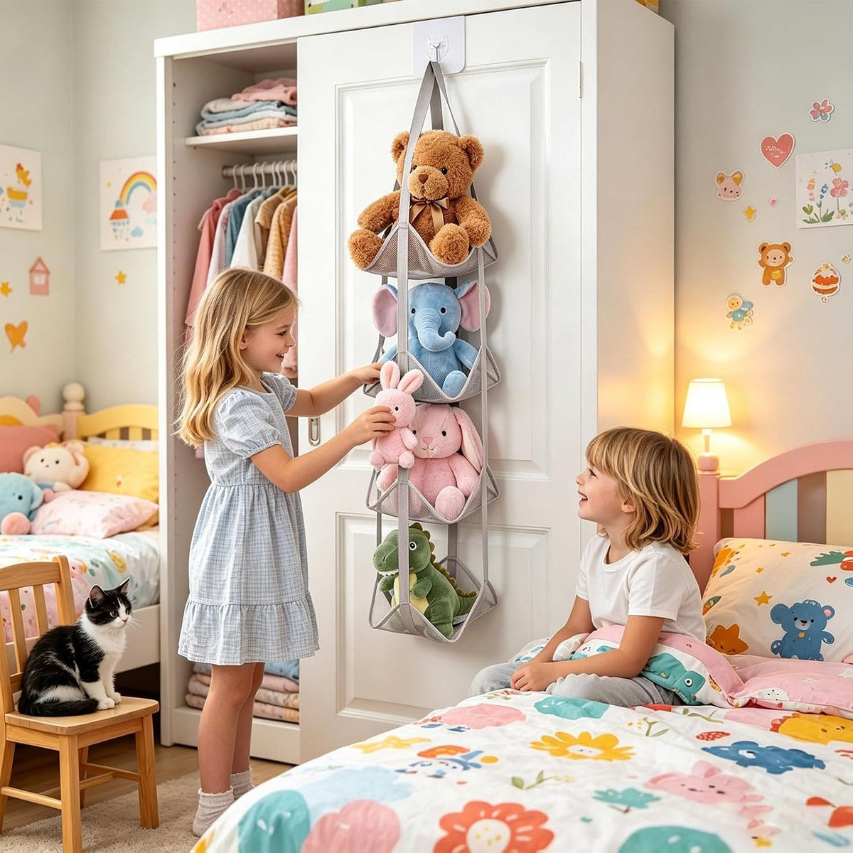 Behind The Door Storage Mesh Pockets Fabric Shelves with Hook