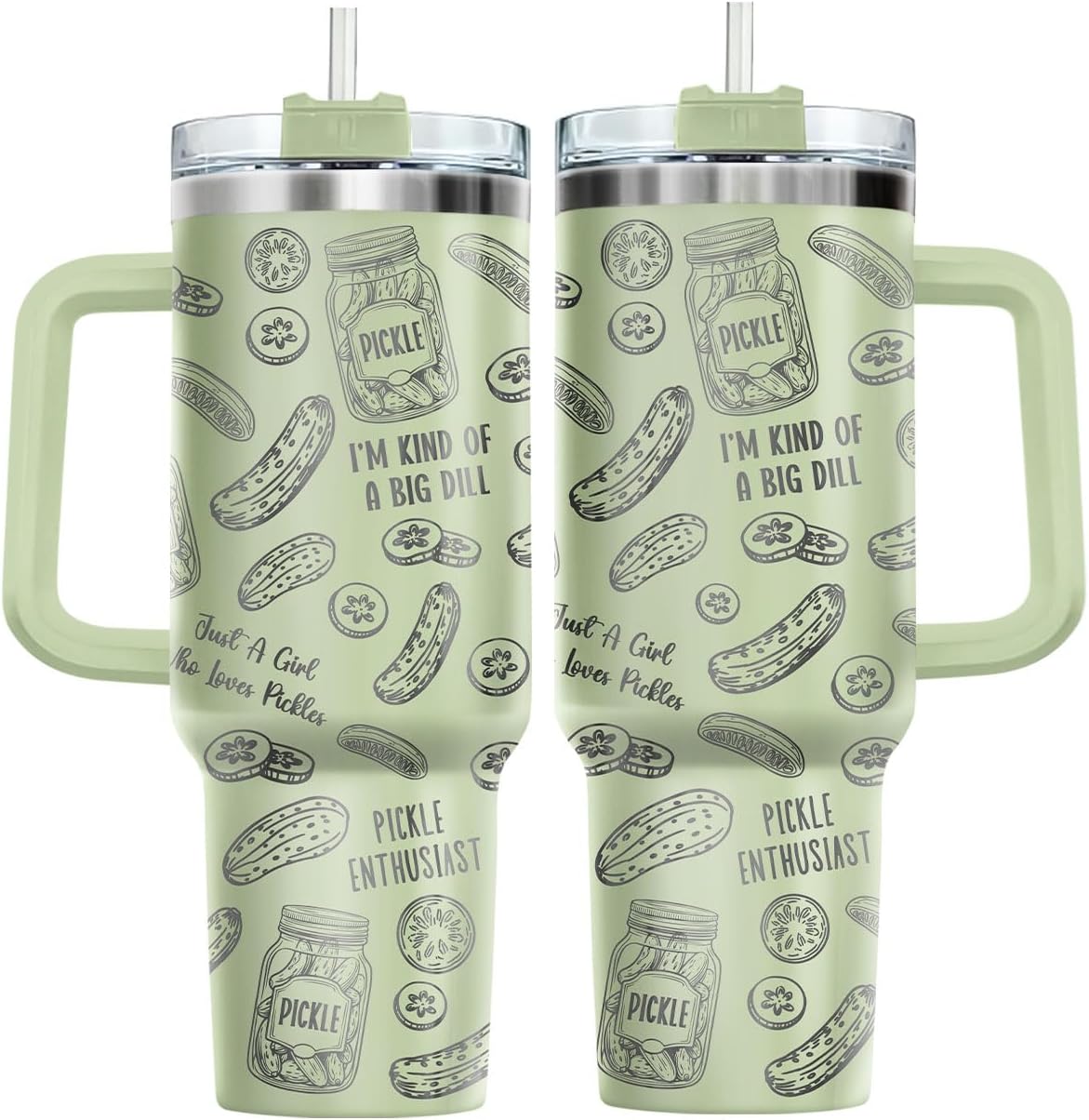 Funny Pickle 40oz Insulated Tumbler With Handle And Straw, Stainless Steel Travel Cup, Laser Pickle Lover Gift, I’m Kind Of A Big Dill Mothers day Gifts