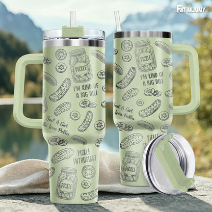 Funny Pickle 40oz Insulated Tumbler With Handle And Straw, Stainless Steel Travel Cup, Laser Pickle Lover Gift, I’m Kind Of A Big Dill Mothers day Gifts