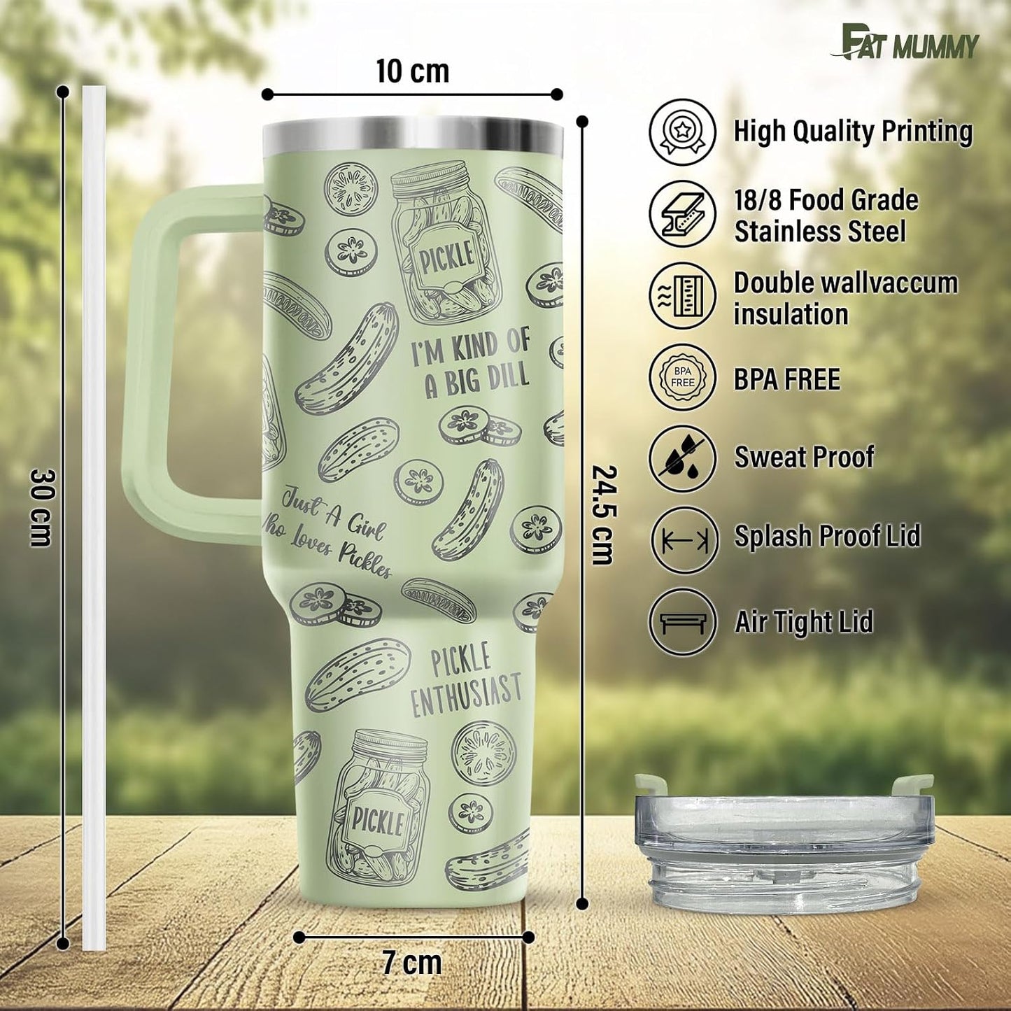 Funny Pickle 40oz Insulated Tumbler With Handle And Straw, Stainless Steel Travel Cup, Laser Pickle Lover Gift, I’m Kind Of A Big Dill Mothers day Gifts
