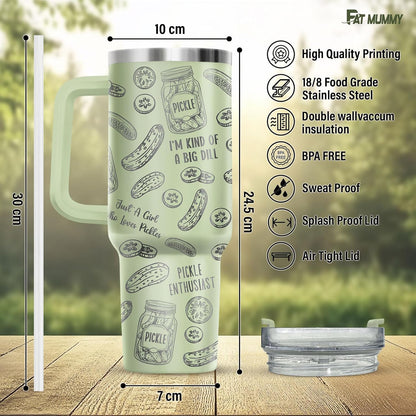 Funny Pickle 40oz Insulated Tumbler With Handle And Straw, Stainless Steel Travel Cup, Laser Pickle Lover Gift, I’m Kind Of A Big Dill Mothers day Gifts