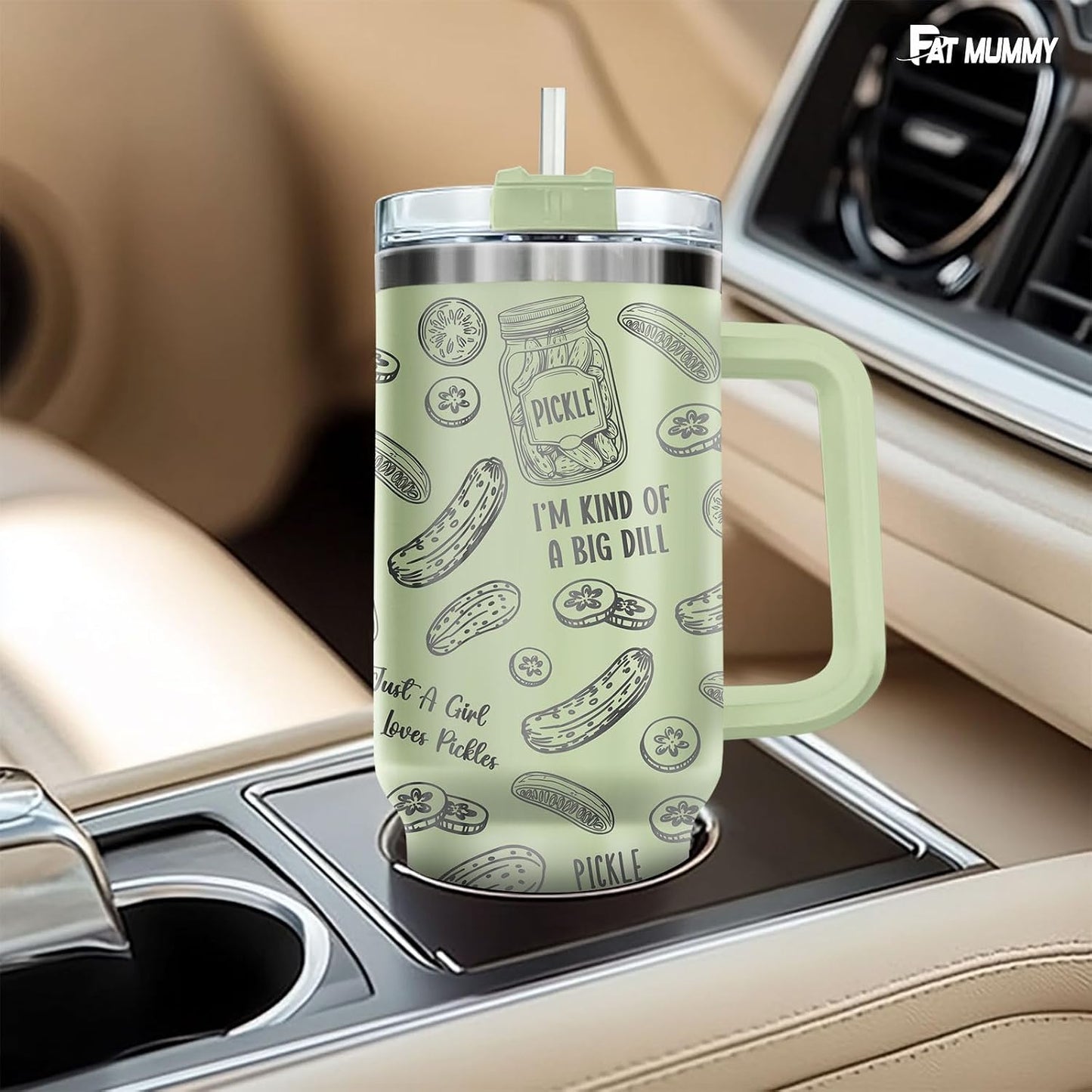 Funny Pickle 40oz Insulated Tumbler With Handle And Straw, Stainless Steel Travel Cup, Laser Pickle Lover Gift, I’m Kind Of A Big Dill Mothers day Gifts
