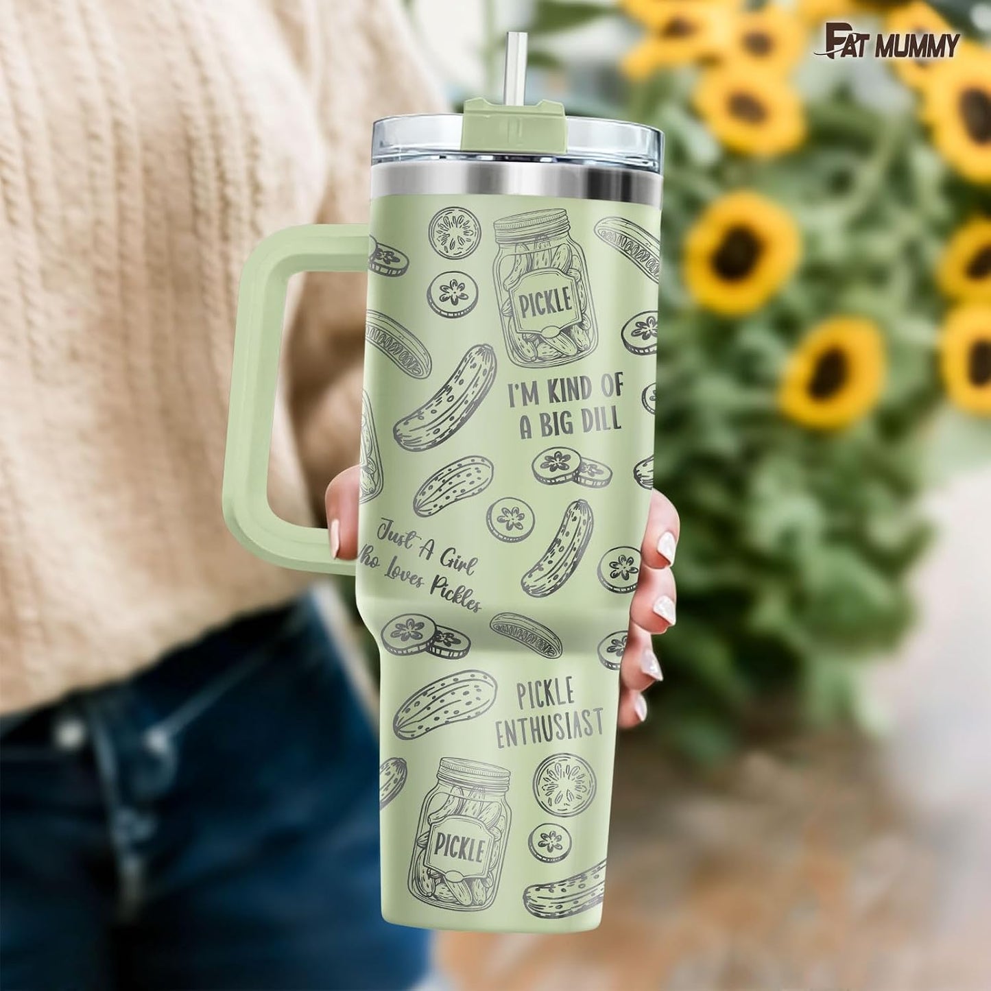 Funny Pickle 40oz Insulated Tumbler With Handle And Straw, Stainless Steel Travel Cup, Laser Pickle Lover Gift, I’m Kind Of A Big Dill Mothers day Gifts