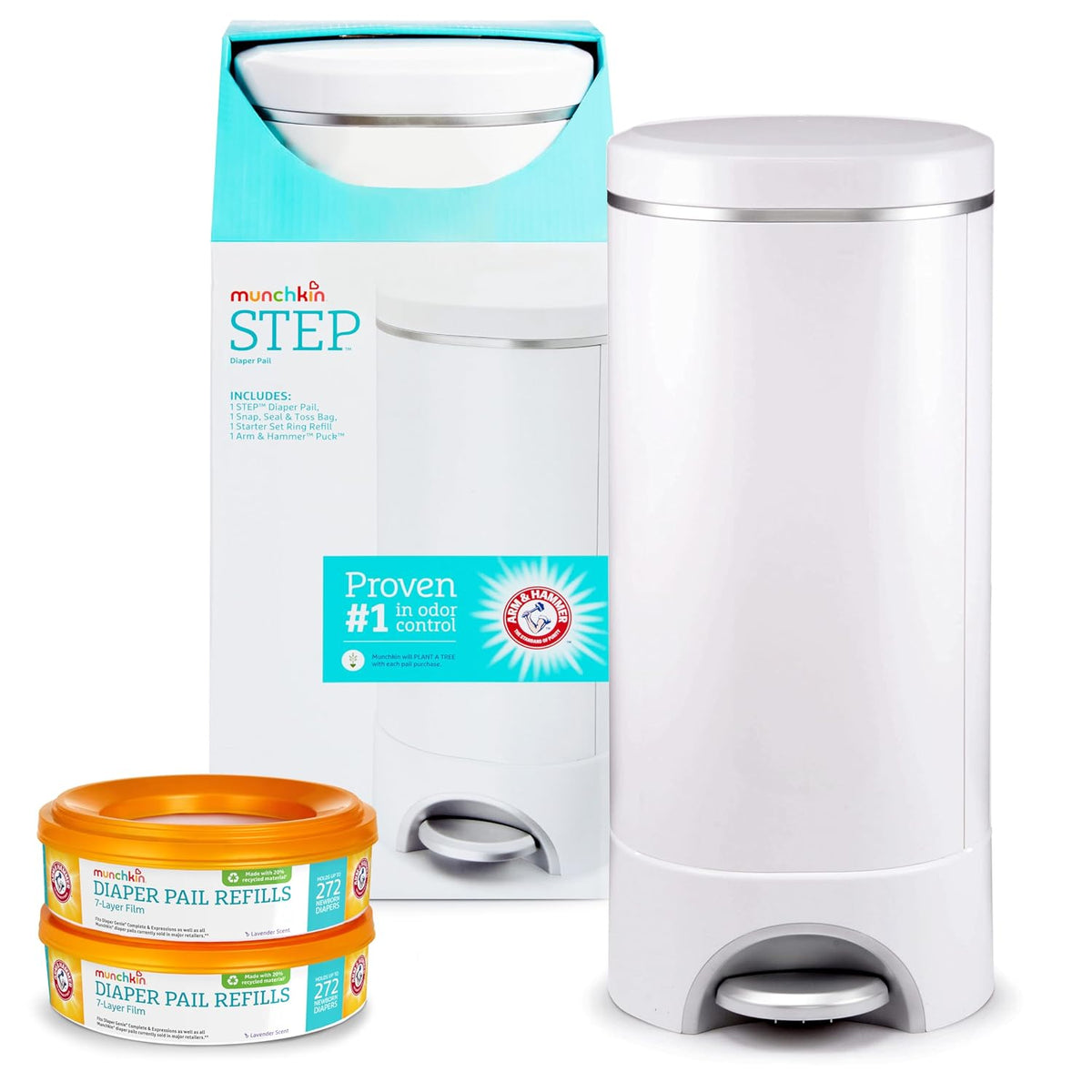 ® Step Diaper Pail Bundle - Includes Diaper Pail, Refill Rings, Bags and Baking Soda Puck
