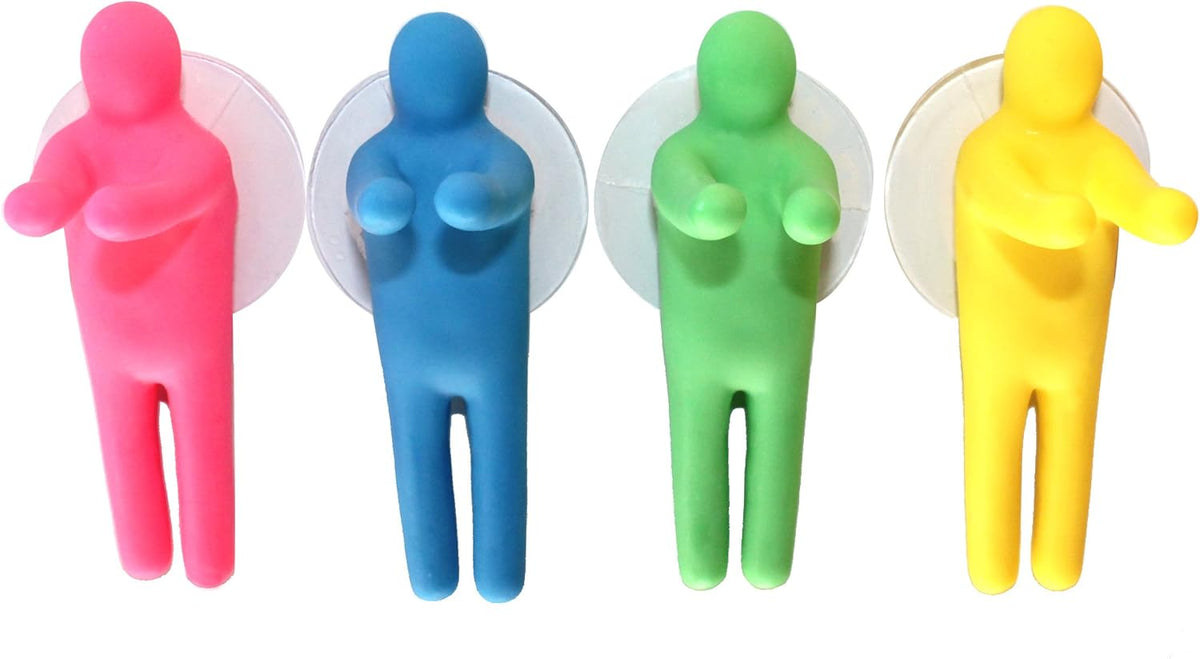 Funny Toothbrush Holder Colorful Peopleand Utility Suction Hook, Set of 4 Pcs