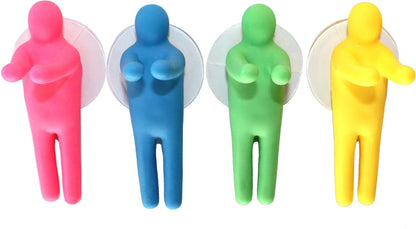 Funny Toothbrush Holder Colorful Peopleand Utility Suction Hook, Set of 4 Pcs