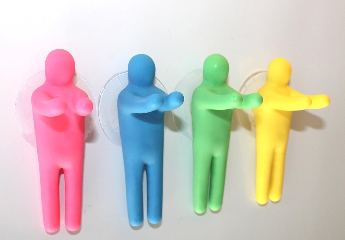 Funny Toothbrush Holder Colorful Peopleand Utility Suction Hook, Set of 4 Pcs