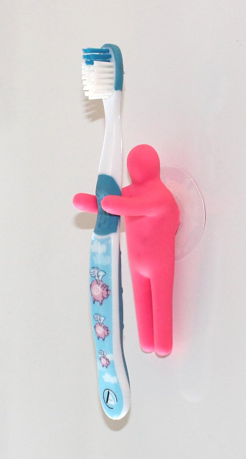 Funny Toothbrush Holder Colorful Peopleand Utility Suction Hook, Set of 4 Pcs