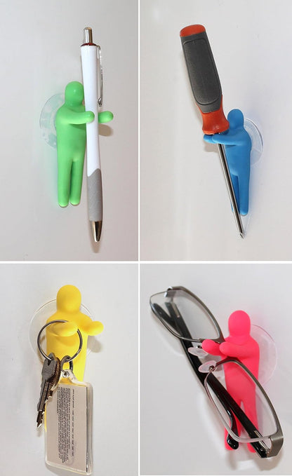 Funny Toothbrush Holder Colorful Peopleand Utility Suction Hook, Set of 4 Pcs