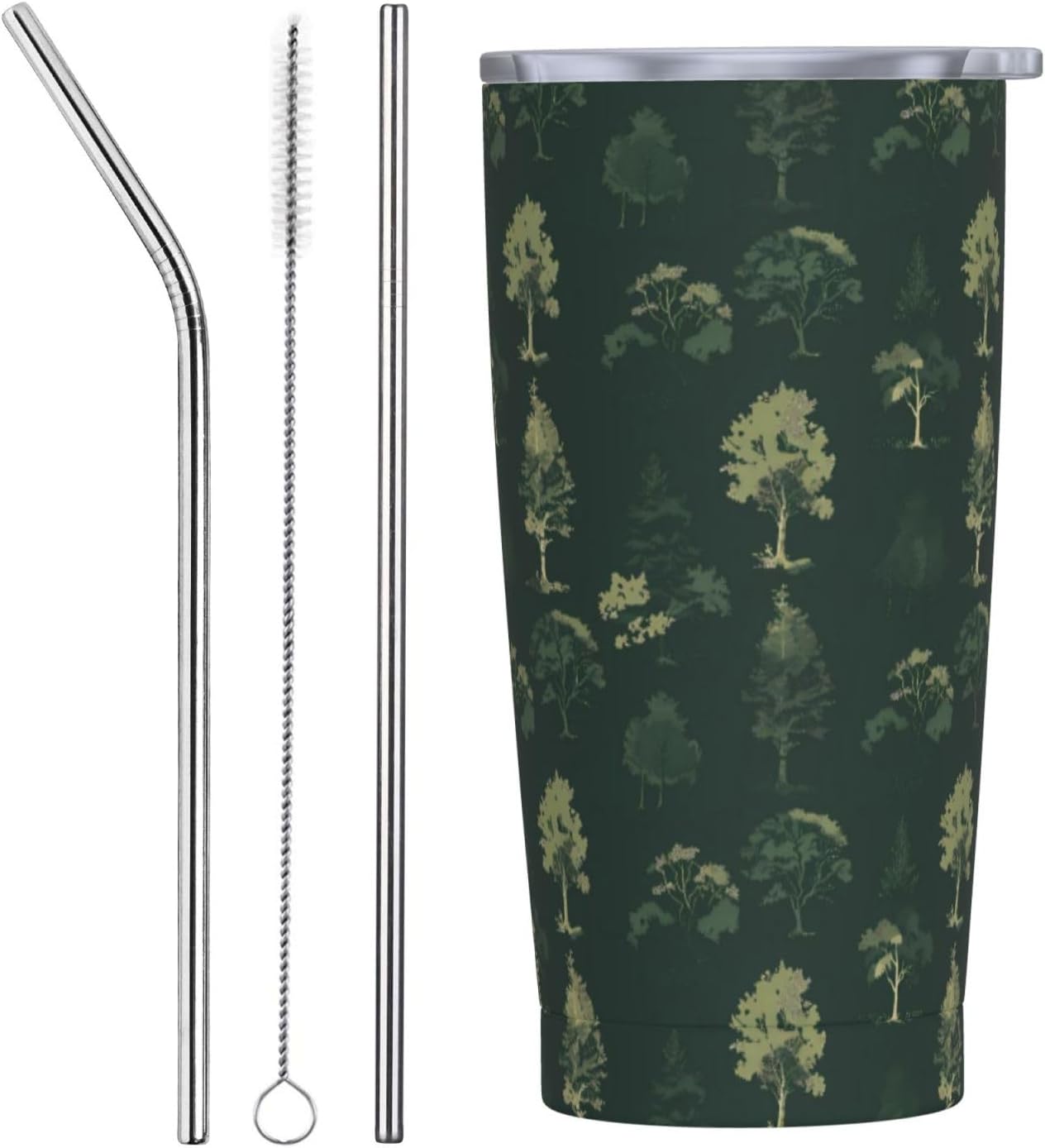 Forest Trees (2) Print 20 Oz Insulated Tumbler With Straw Lid, Stainless Steel Travel Mug For Coffee, Vacuum Insulated Cup