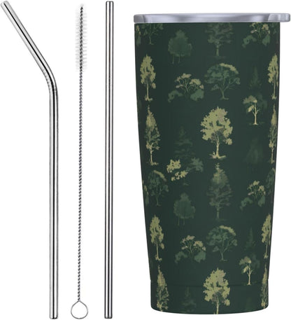 Forest Trees (2) Print 20 Oz Insulated Tumbler With Straw Lid, Stainless Steel Travel Mug For Coffee, Vacuum Insulated Cup