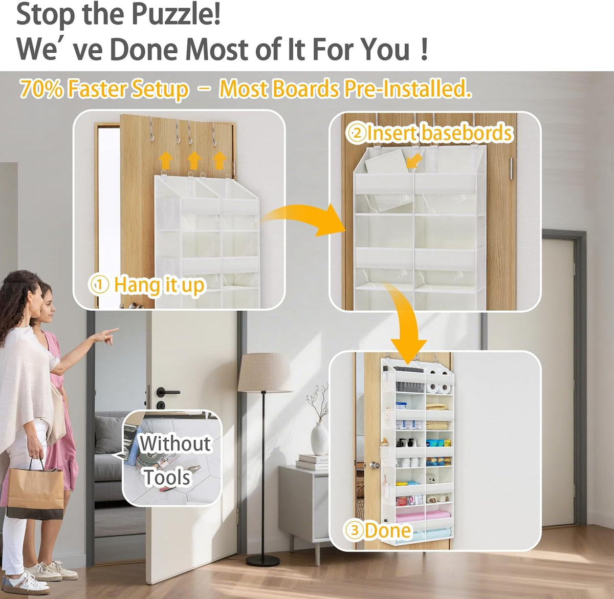 Over the Door Organizer, 5-Tier with 9 Compartments & 10 Pockets,White