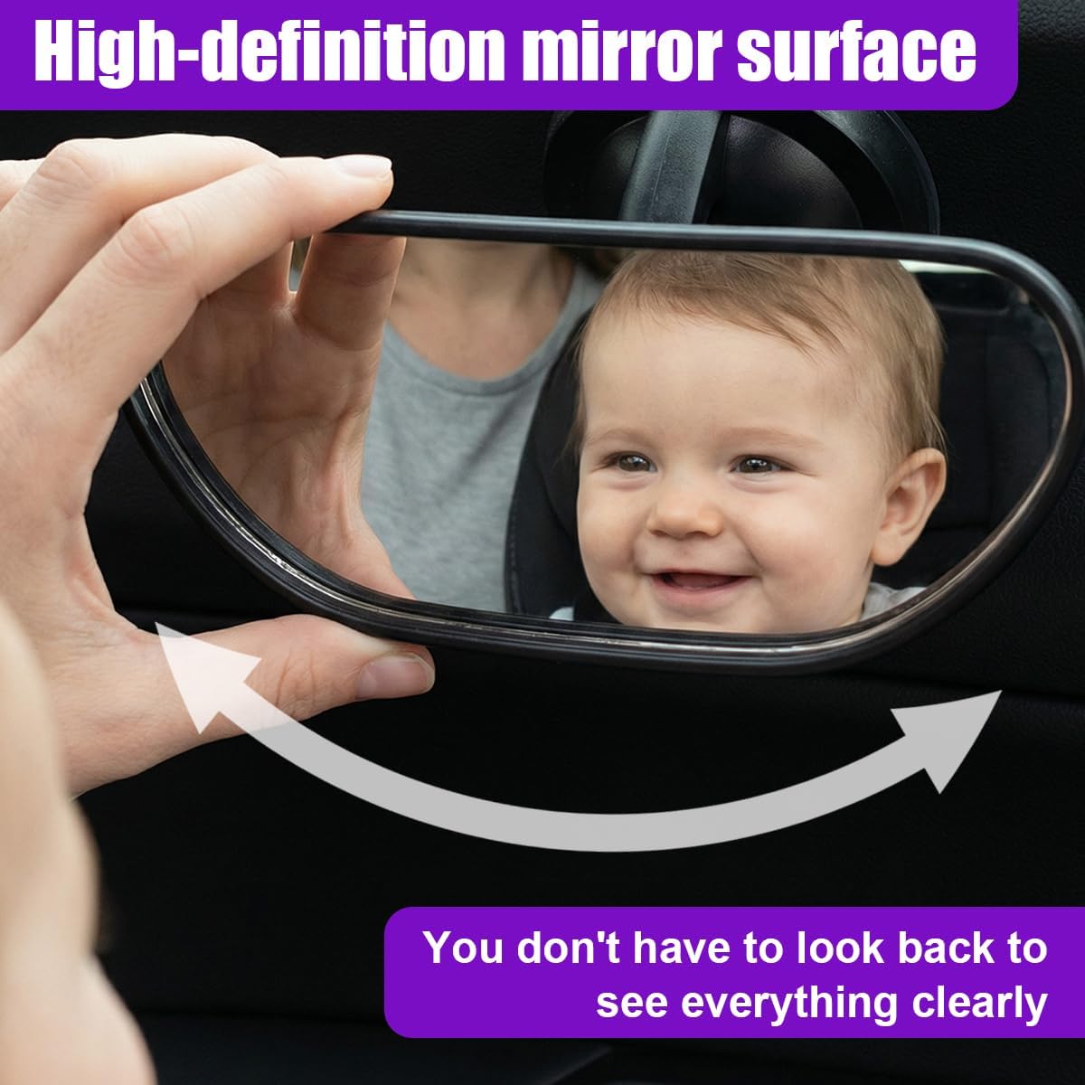 Suction Cup Baby Car Mirror, Adjustable Rearview Mirror (Black)