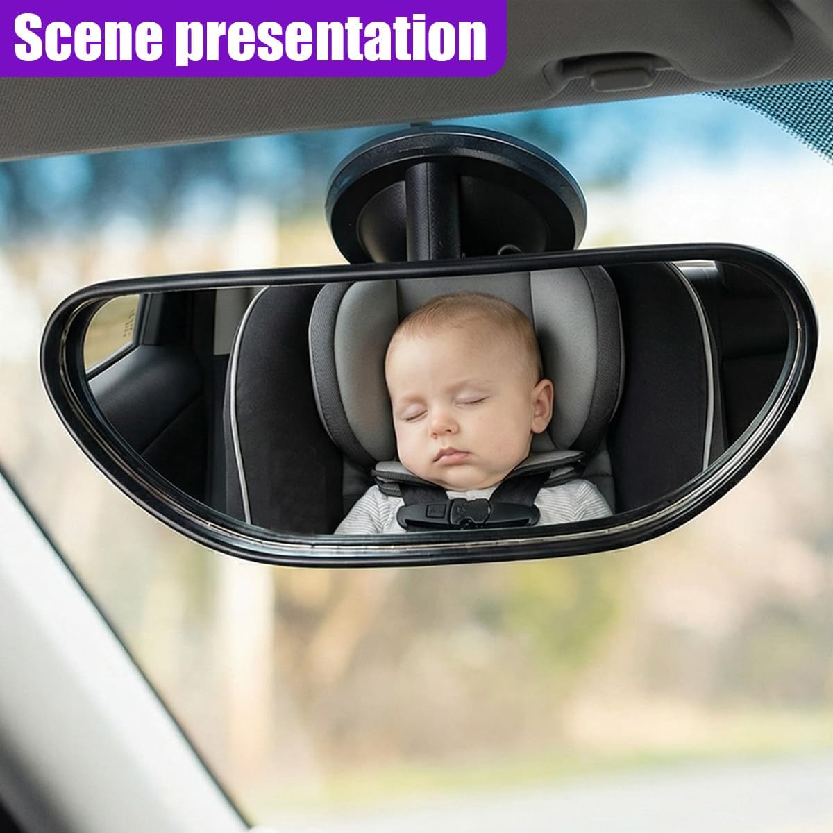 Suction Cup Baby Car Mirror, Adjustable Rearview Mirror (Black)