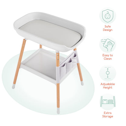 Deluxe Diaper Changing Table - Portable Baby Changing Station & Organizer, Nursery Furnitue Tables with Storage Shelf and Changing Pad Included
