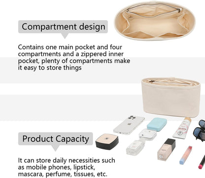 Handbag Organizers Tote Organizer Insert with Multiple Compartments Perfect for Tote Bags Simple Cosmetic Storage Bag Lightweight and Durable. (Beige,Large)