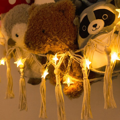 Stuffed Animal Toy Storage Hammock with LED Light - Macrame Jumbo Doll Corner Stuff Animals Organizer Decorations - Cute Hanging Plushie Net Kids Baby Nursery Bedroom Room Decor