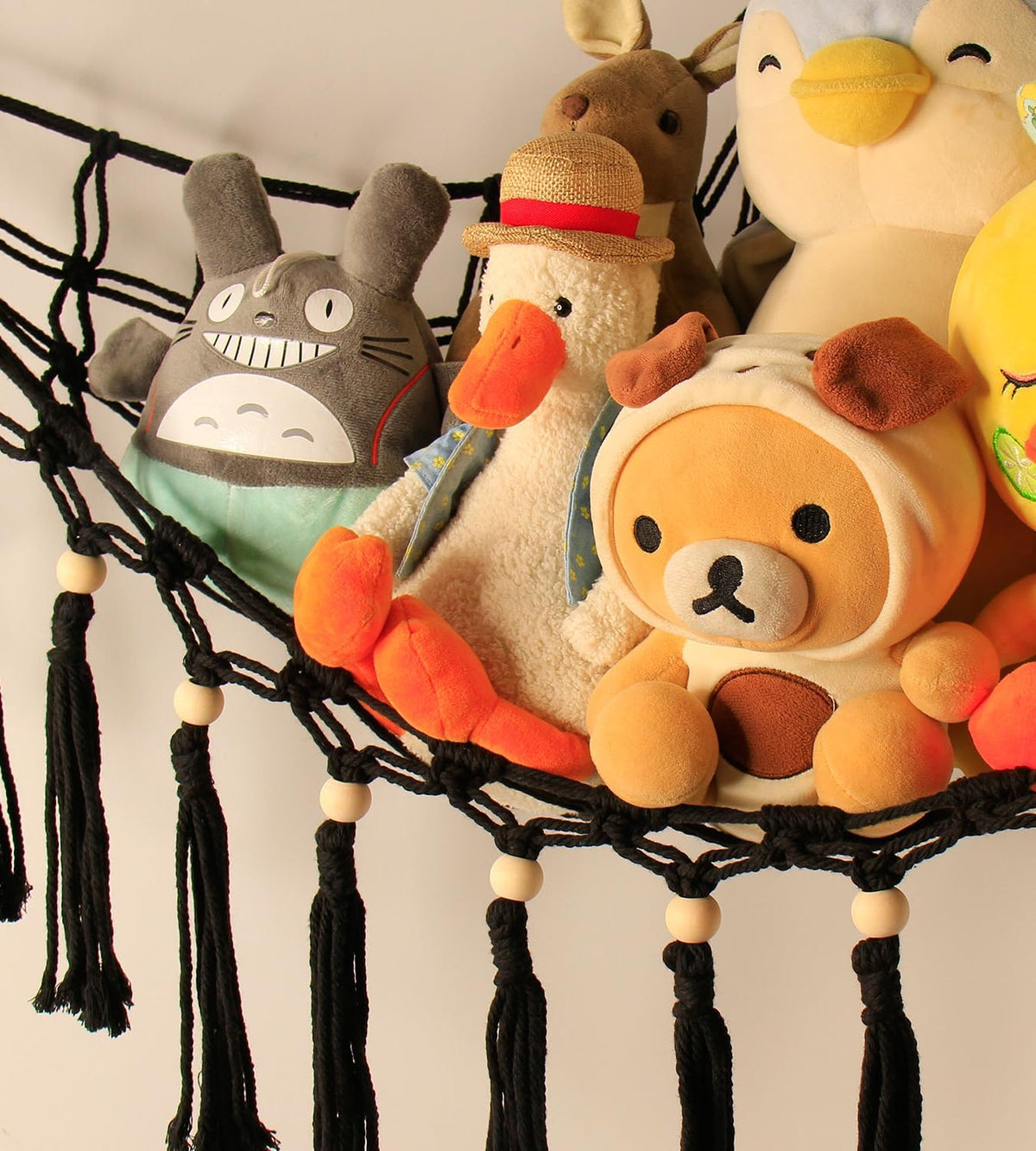 Stuffed Animal Toy Storage Hammock with LED Light - Macrame Jumbo Doll Corner Stuff Animals Organizer Decorations - Cute Hanging Plushie Net Kids Baby Nursery Bedroom Room Decor