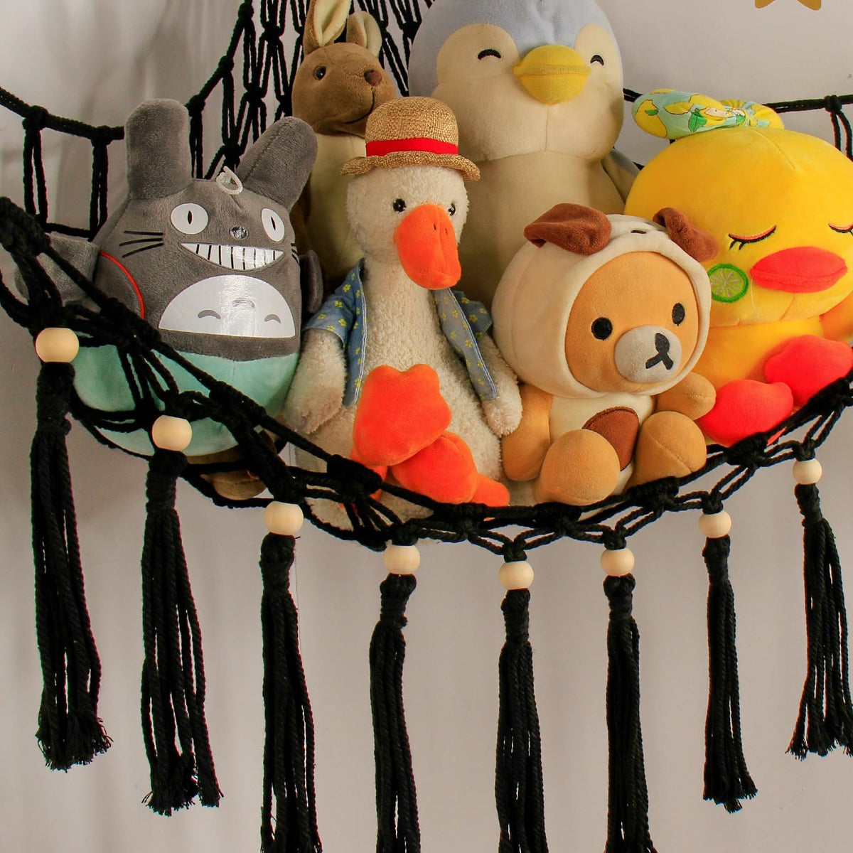 Stuffed Animal Toy Storage Hammock with LED Light - Macrame Jumbo Doll Corner Stuff Animals Organizer Decorations - Cute Hanging Plushie Net Kids Baby Nursery Bedroom Room Decor