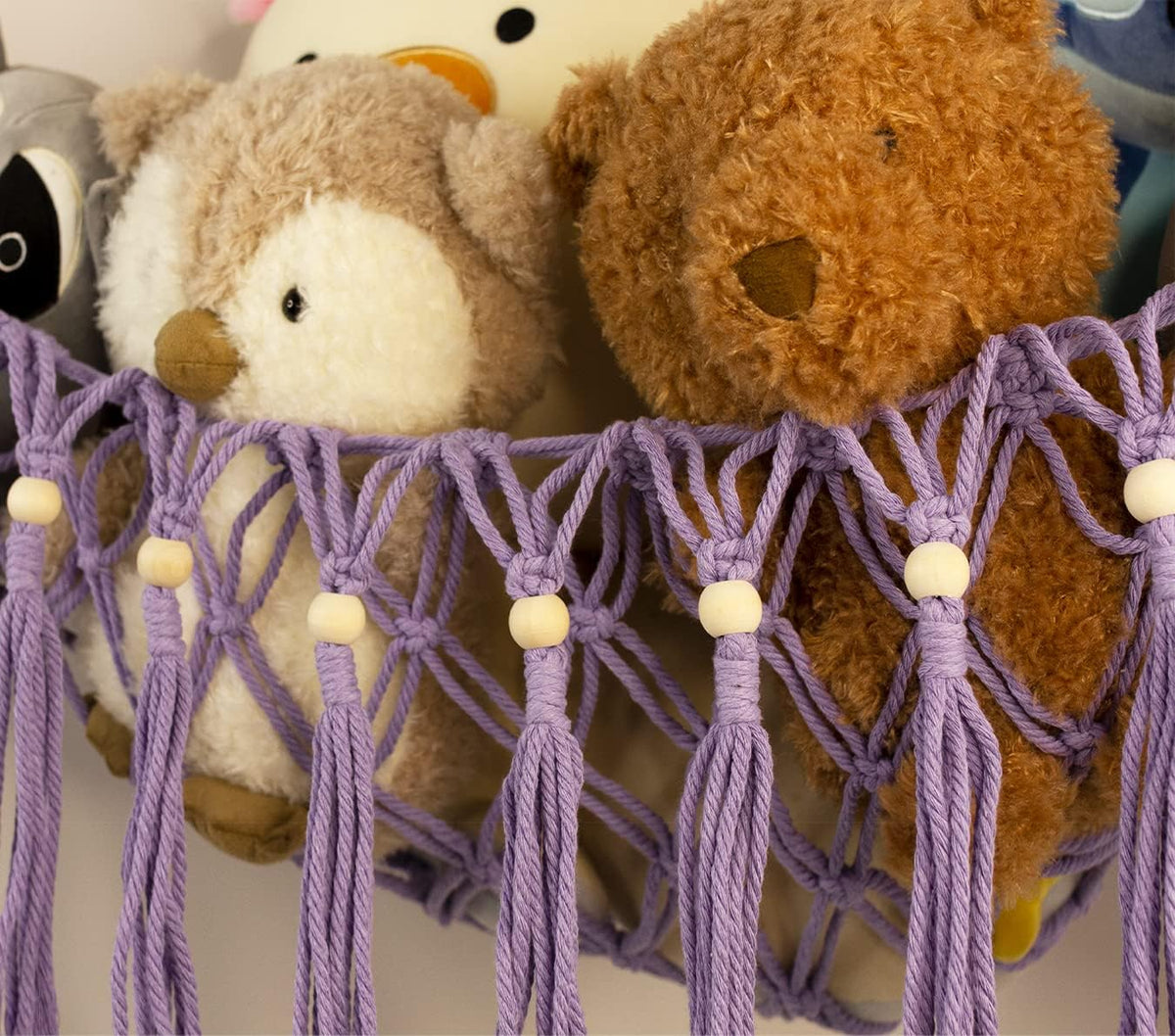 Stuffed Animal Toy Storage Hammock with LED Light - Macrame Jumbo Doll Corner Stuff Animals Organizer Decorations - Cute Hanging Plushie Net Kids Baby Nursery Bedroom Room Decor