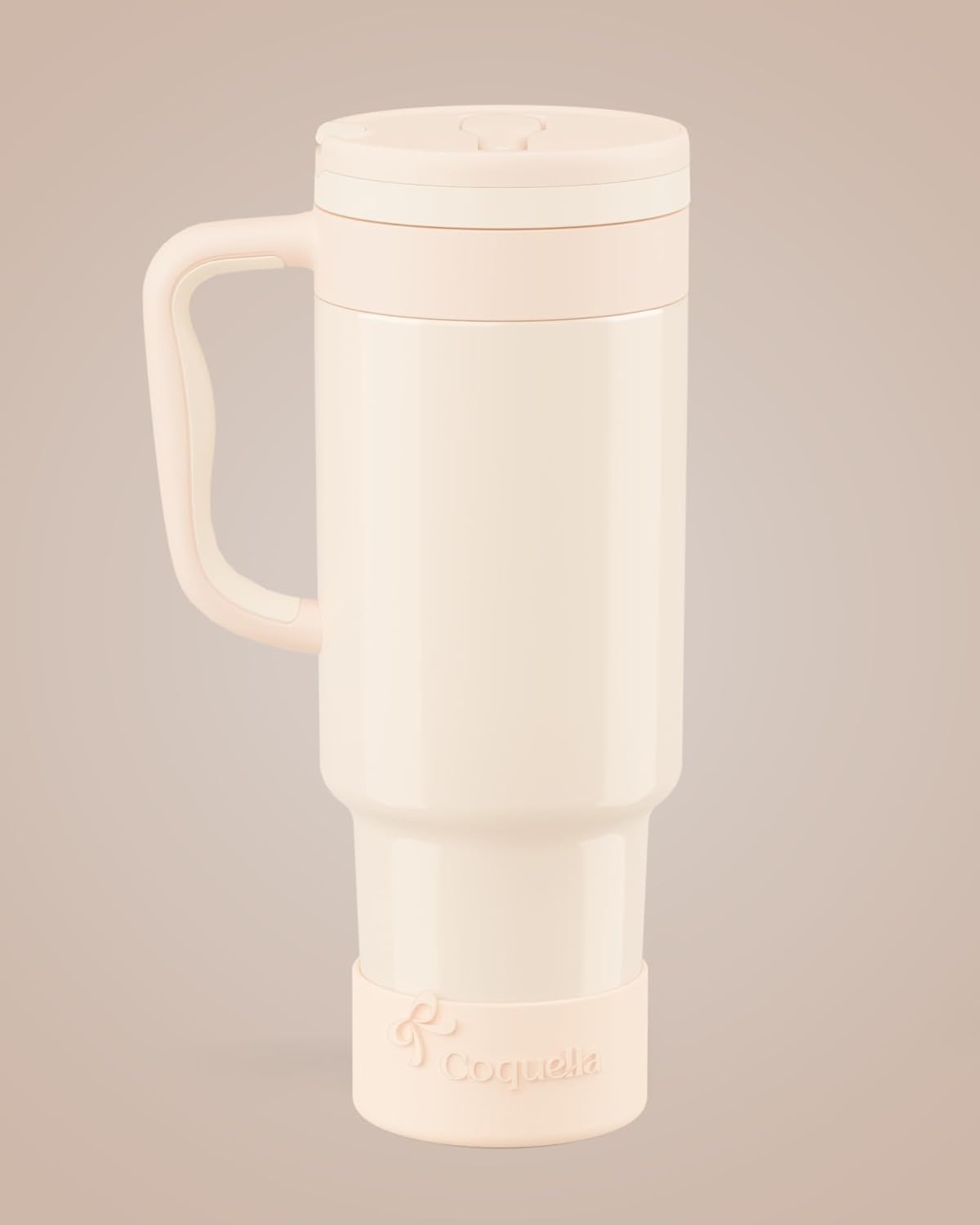 40 oz Insulated Tumbler with Handle and Push-Button Straw Lid, Stainless Steel Travel Cup for Gym Office, Leakproof, BPA-Free, Cup Holder Friendly, Bow Silicone Boot, Purple (Light Lilac)