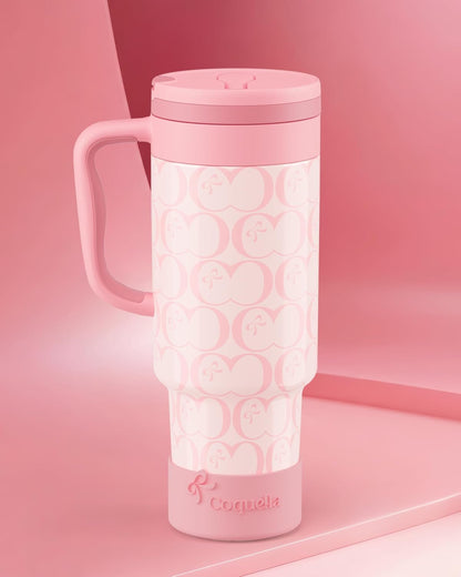 40 oz Insulated Tumbler with Handle and Push-Button Straw Lid, Stainless Steel Travel Cup for Gym Office, Leakproof, BPA-Free, Cup Holder Friendly, Bow Silicone Boot, Purple (Light Lilac)