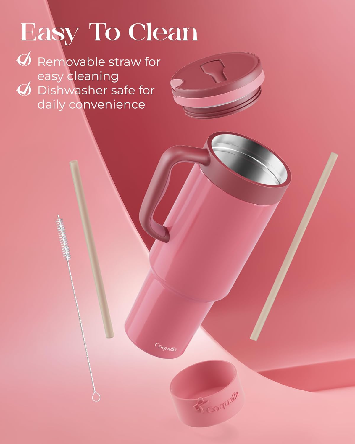 40 oz Insulated Tumbler with Handle and Push-Button Straw Lid, Stainless Steel Travel Cup for Gym Office, Leakproof, BPA-Free, Cup Holder Friendly, Bow Silicone Boot, Purple (Light Lilac)