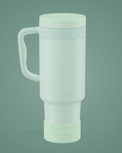 40 oz Insulated Tumbler with Handle and Push-Button Straw Lid, Stainless Steel Travel Cup for Gym Office, Leakproof, BPA-Free, Cup Holder Friendly, Bow Silicone Boot, Purple (Light Lilac)