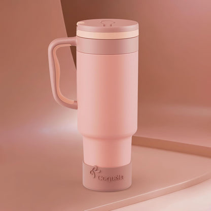 40 oz Insulated Tumbler with Handle and Push-Button Straw Lid, Stainless Steel Travel Cup for Gym Office, Leakproof, BPA-Free, Cup Holder Friendly, Bow Silicone Boot, Purple (Light Lilac)