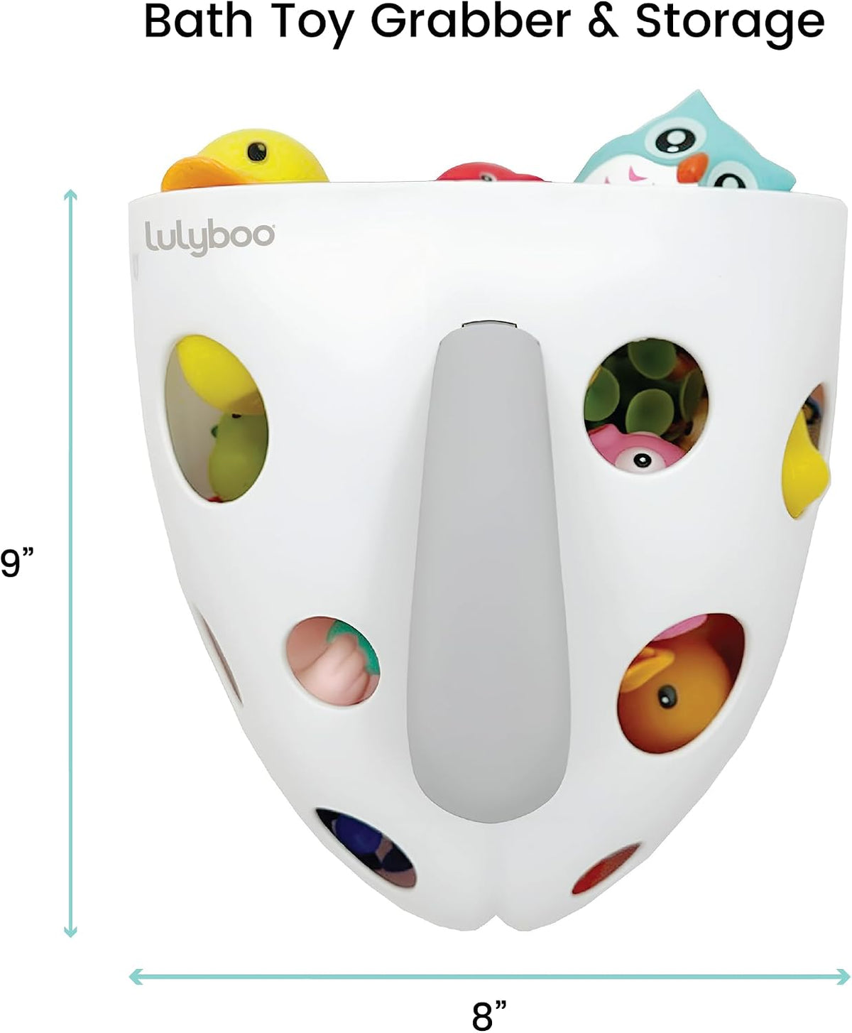 Baby Bath Toy Holder with No-Slip Suction Cups, BPA-Free Drainage Bin, Easy Clean Wall Organizer, White & Grey, Keeps Bathroom Clutter-Free & Safe for Kids
