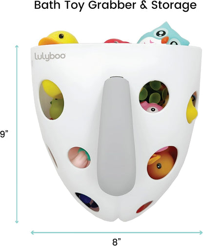 Baby Bath Toy Holder with No-Slip Suction Cups, BPA-Free Drainage Bin, Easy Clean Wall Organizer, White & Grey, Keeps Bathroom Clutter-Free & Safe for Kids