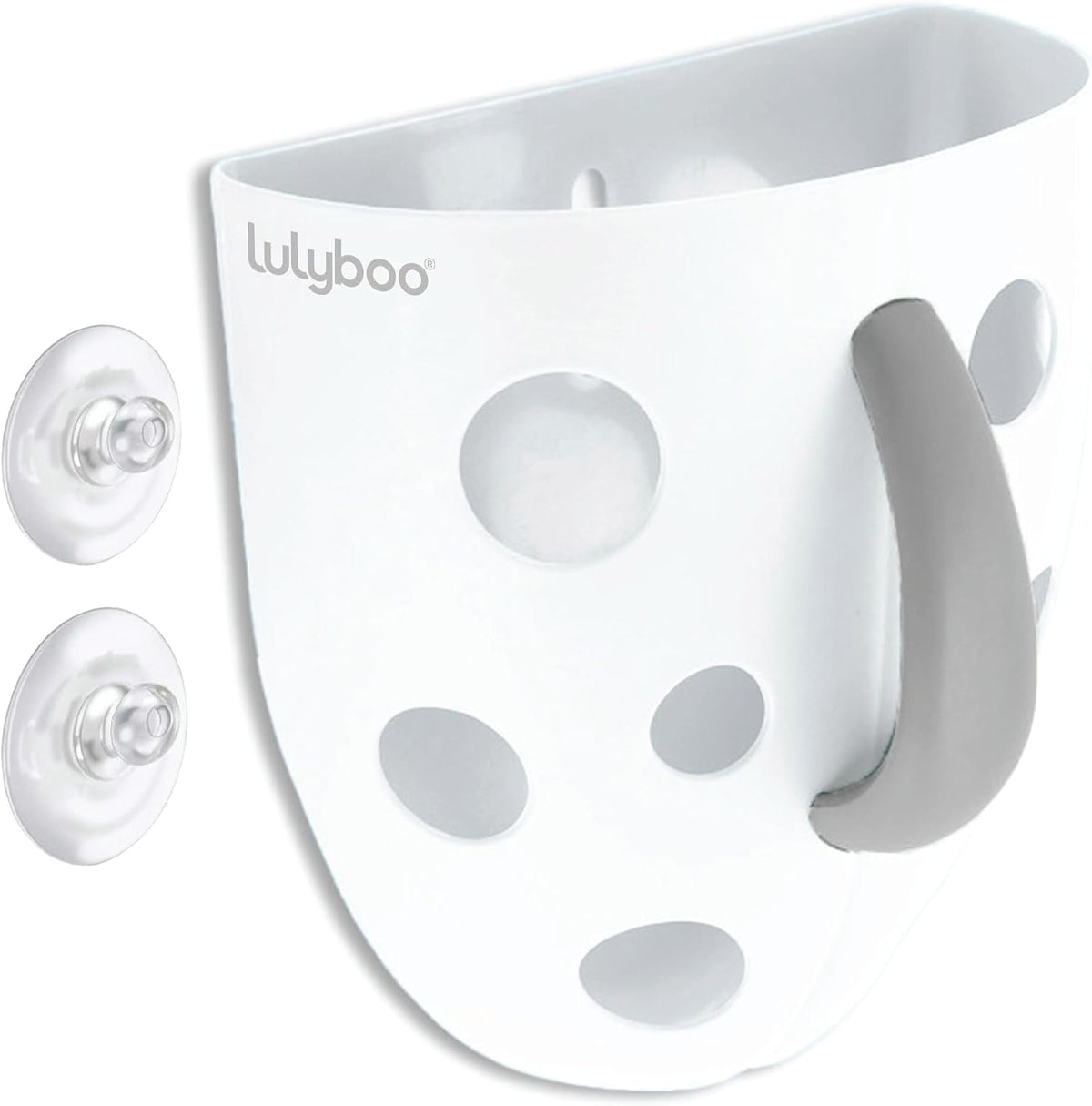 Baby Bath Toy Holder with No-Slip Suction Cups, BPA-Free Drainage Bin, Easy Clean Wall Organizer, White & Grey, Keeps Bathroom Clutter-Free & Safe for Kids