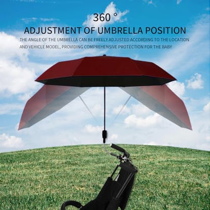 Stroller Sunshade Clip-on Adjustable Universal, Adjustable Steering Angle, Reinforced Umbrella Frame, Compact and Lightweight, Suitable for All Kinds of Strollers （Red）