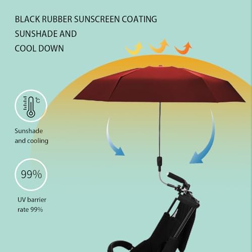 Stroller Sunshade Clip-on Adjustable Universal, Adjustable Steering Angle, Reinforced Umbrella Frame, Compact and Lightweight, Suitable for All Kinds of Strollers （Red）