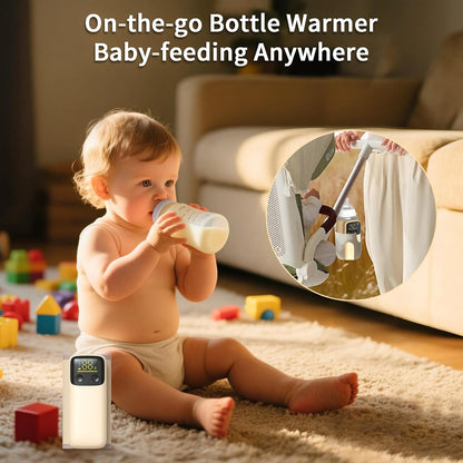 Portable Bottle Warmer with Display for Travel, Battery-Powered with 6 Temperature Gears