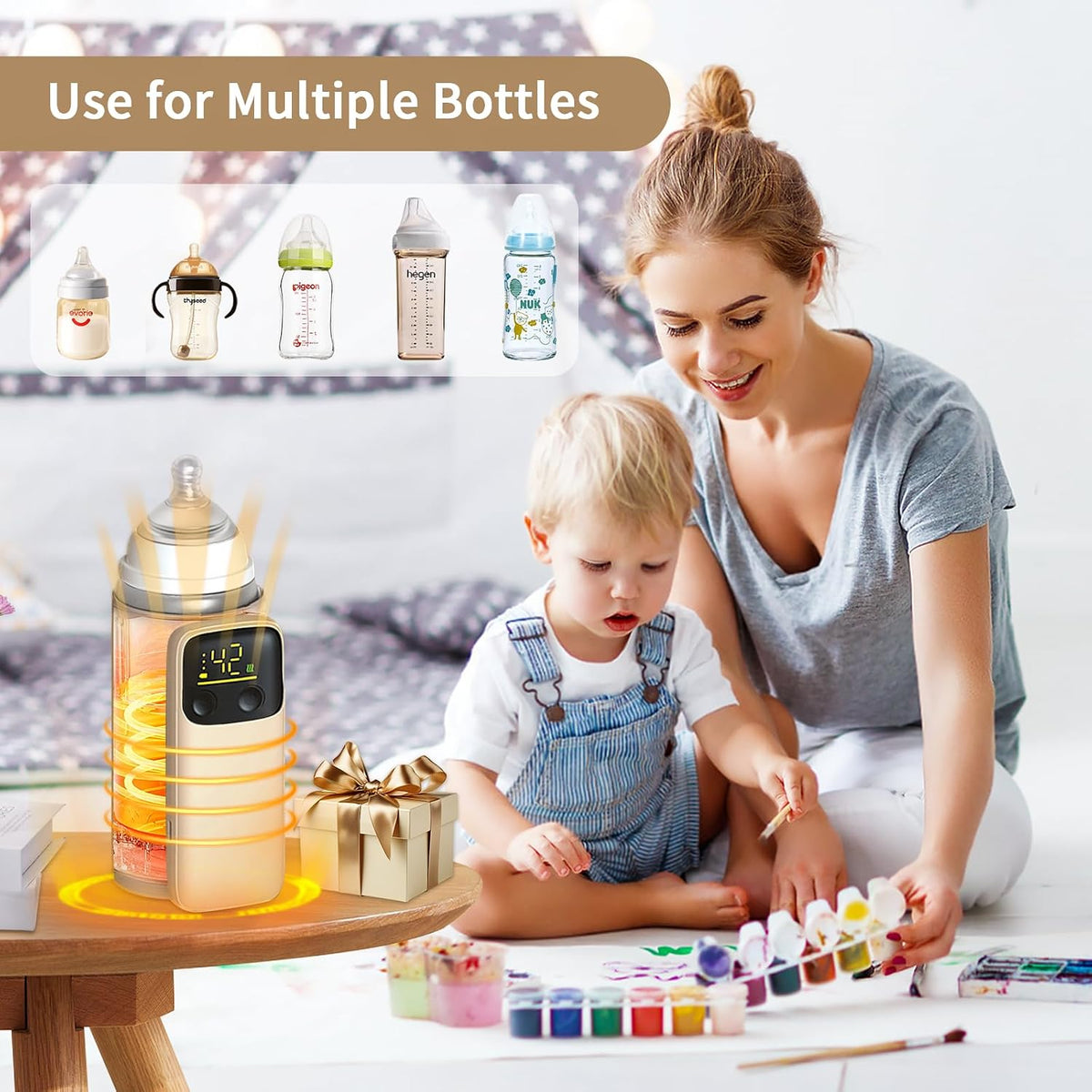 Portable Bottle Warmer with Display for Travel, Battery-Powered with 6 Temperature Gears